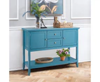 Giantex Wood Console Table Kitchen Buffet Sideboard w/2 Drawers & 2 Cabinets & Open Shelf Sofa Table Blue