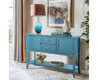 Giantex Wood Console Table Kitchen Buffet Sideboard w/2 Drawers & 2 Cabinets & Open Shelf Sofa Table Blue