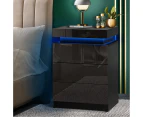 Oikiture Bedside Table RGB LED Nightstand Cabinet 3 Drawers Side Table Furniture