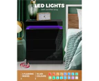 Oikiture Bedside Table RGB LED Nightstand Cabinet 3 Drawers Side Table Furniture