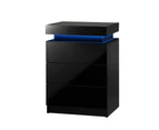 Oikiture Bedside Table RGB LED Nightstand Cabinet 3 Drawers Side Table Furniture