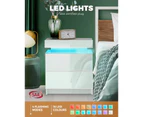 Oikiture Bedside Table 2 Drawers RGB LED Nightstand Cabinet Side Table Furniture