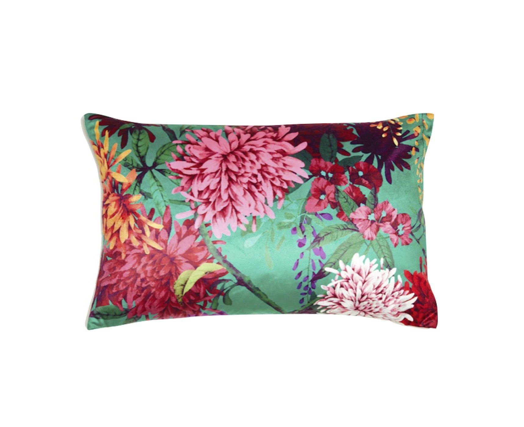 Chintz Garden Rectangle 55x35cm Velvet Cushion Cover - Teal