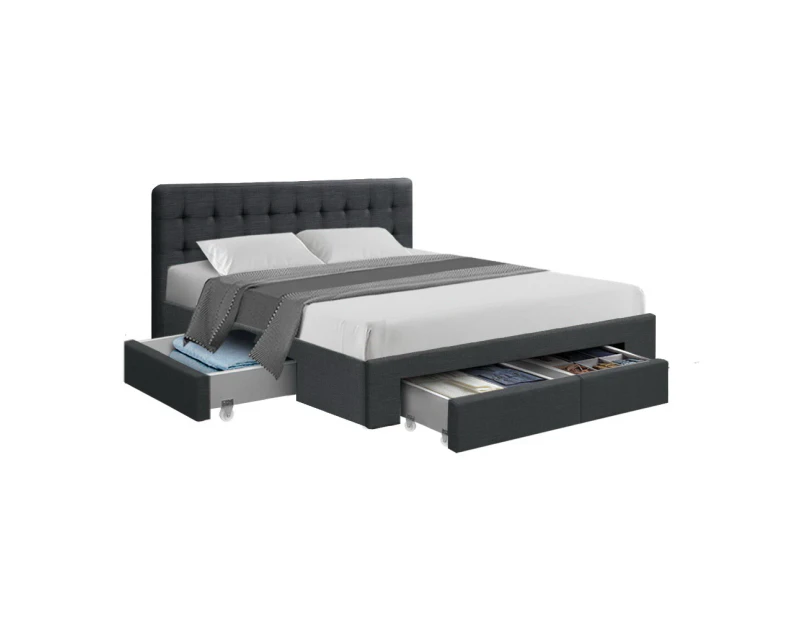 Artiss Bed Frame Double Queen King Size Base With 4 Storage Drawers Charcoal Fabric Avio Collection