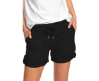 MasBekTe Women's Summer Elastic Waist Cargo Shorts Casual Pockets Short Pants - Black