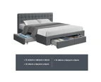 Artiss Bed Frame Double Queen King Size Base With 4 Storage Drawers Grey Fabric Avio Collection