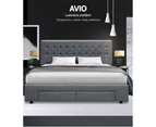 Artiss Bed Frame Double Queen King Size Base With 4 Storage Drawers Grey Fabric Avio Collection