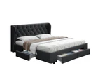 Artiss Bed Frame Queen King Size Base With 4 Storage Drawers French Provincial Headboard Charcoal Fabric Mila Collection