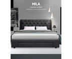 Artiss Bed Frame Queen King Size Base With 4 Storage Drawers French Provincial Headboard Charcoal Fabric Mila Collection