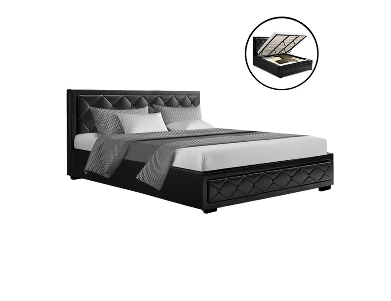Artiss Gas Lift Bed Frame Double Queen King Size Base With Storage Black Leather Tiyo Collection