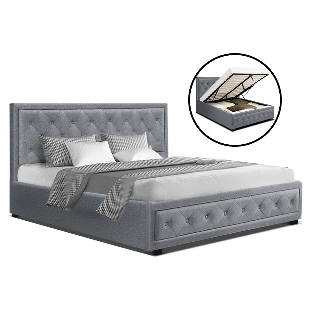 Artiss Bed Frame King Size Gas Lift Grey TIYO