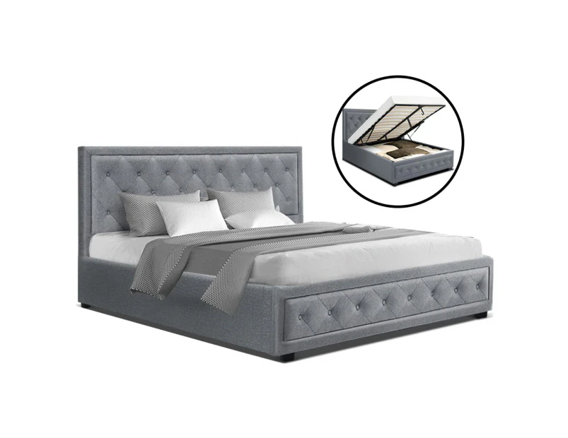 Artiss Gas Lift Bed Frame Double Queen King Size Base With Storage Grey Fabric Tiyo Collection