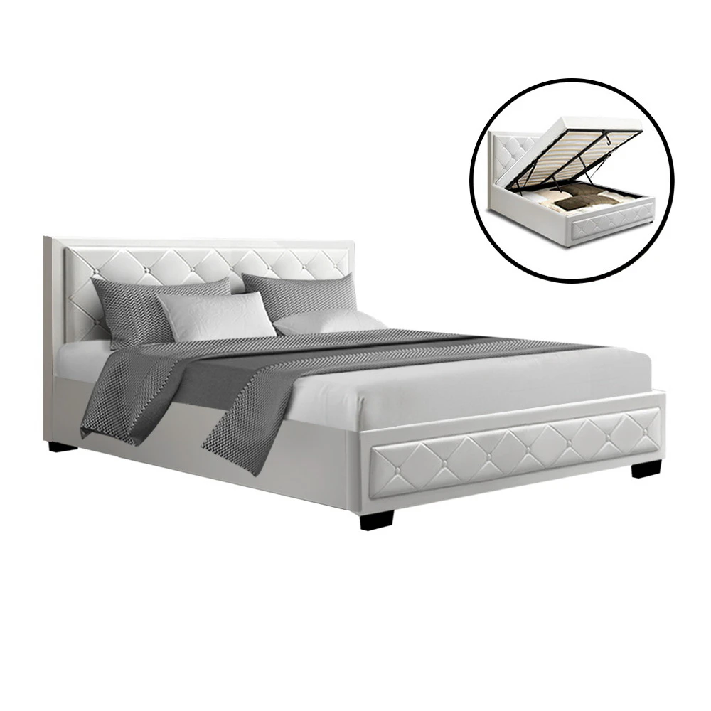 Artiss Bed Frame Double Size Gas Lift White TIYO