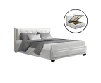 Artiss Gas Lift Bed Frame Double Queen King Single Size Base With Storage White Leather Tiyo Collection