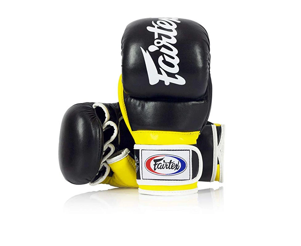 (Small, Black/Yellow) - Fairtex FGV18 Super Sparring Grappling MMA Gloves