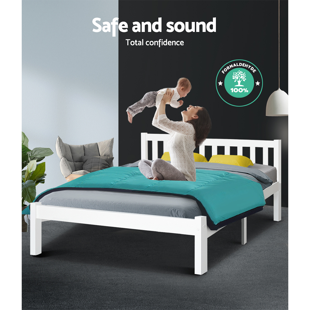 Artiss Bed Frame Single Double Queen KingSingle Size Wooden SOFIE Timber  Mattress Base White Bedroom Furniture | M.catch.com.au
