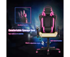 Giantex Gaming Chair Massage Cushion High Back Reclining Chair Swivel Ergonomic Computer Chair Embroidered PU w/Headrest for Home Office,Pink