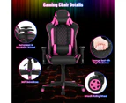 Giantex Gaming Chair Massage Cushion High Back Reclining Chair Swivel Ergonomic Computer Chair Embroidered PU w/Headrest for Home Office,Pink