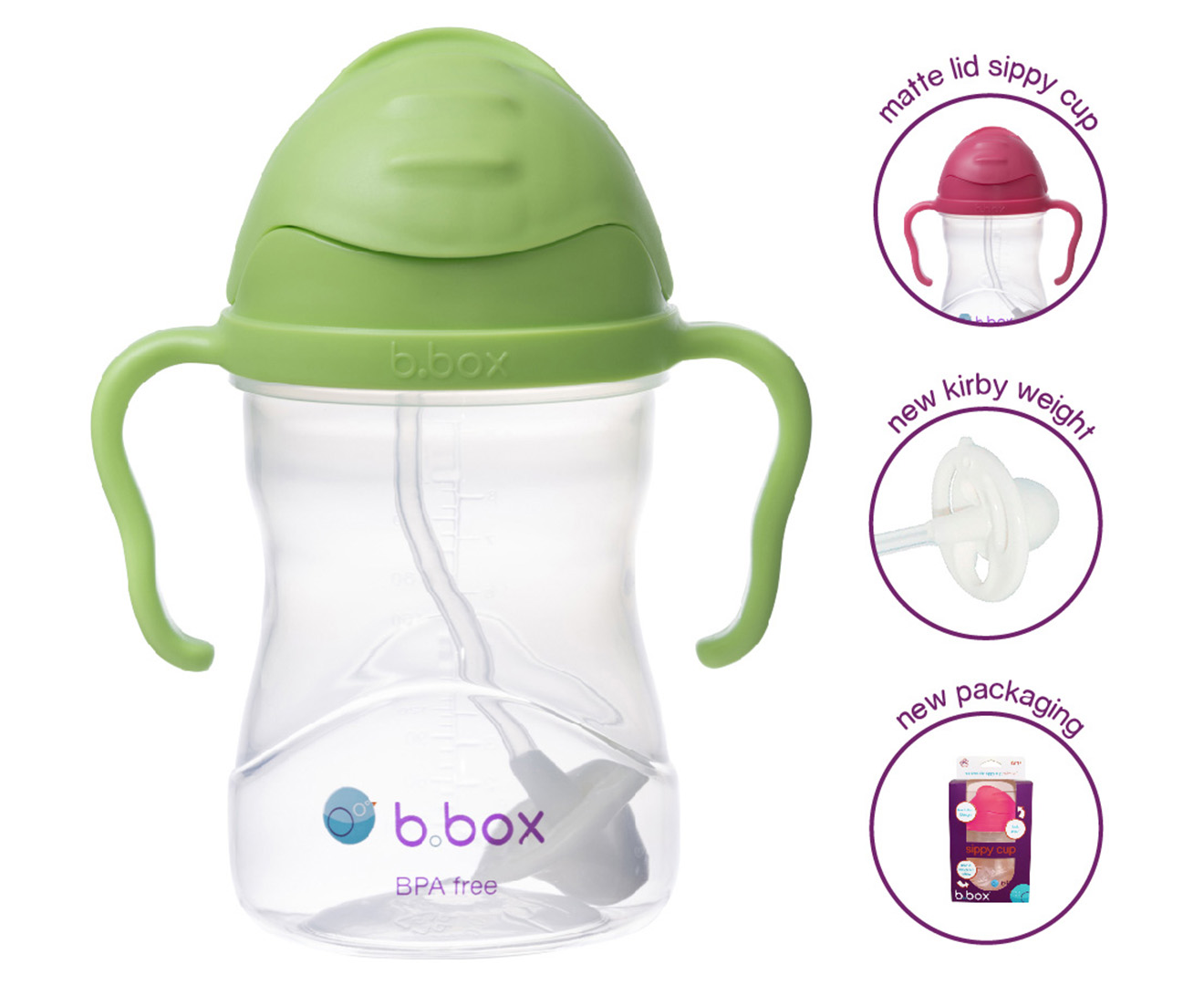 b.box Sippy Cup with Innovative Weighted Straw, Apple (Matte Lid)