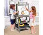 Giantex 3 in 1 Kids Standing Art Easel Dual-sided Dry-Erase Whiteboard Chalkboard Paper Roll Holder w/ Storage Boxes Gift Grey