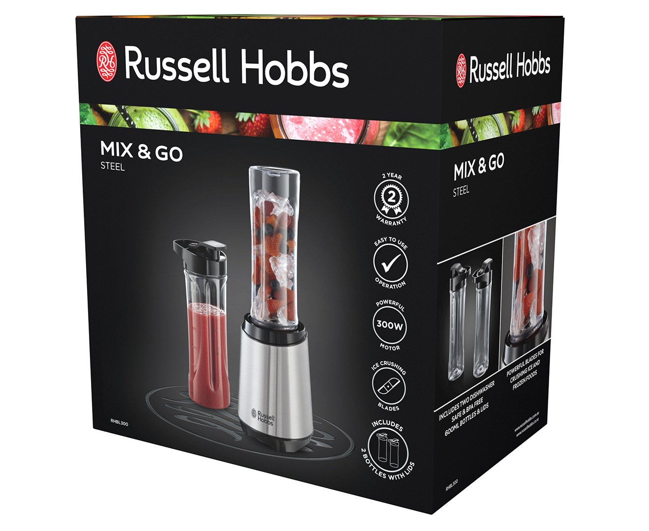 Russell Hobbs 300W Mix & Go Steel Blender - Silver RHBL300 |