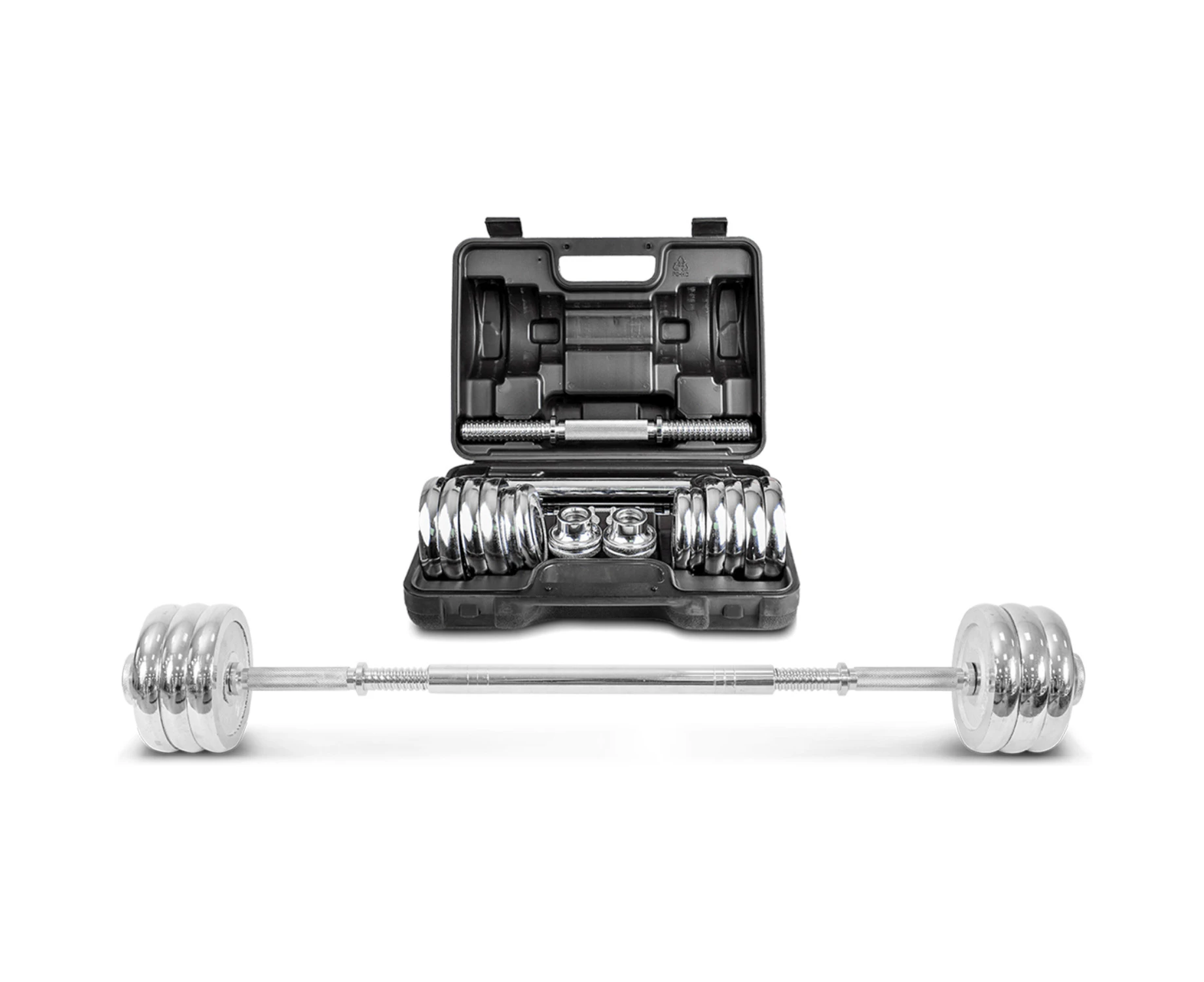 LSG Fitness 2-in-1 Dumbbell Weights Barbell Set with Case 30kg Heavy Duty Steel Construction