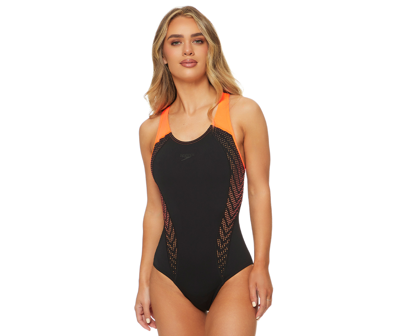 Speedo Womens Placement Lined Muscleback One Piece Swimsuit Black