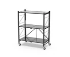 Linnea Foldable 3-Tier Kitchen Trolley Shelving Unit W/ Castors - Black - Black