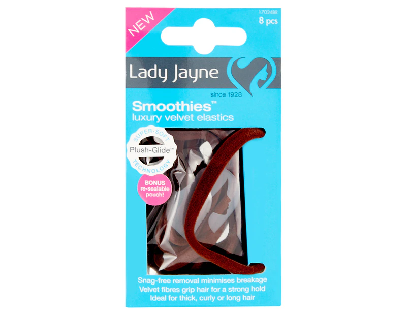 Lady Jayne Smoothies Velvet Hair Elastics 8-Pack - Brown