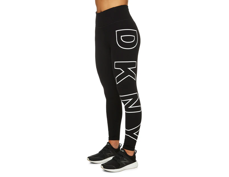 DKNY Sport Women's High Waisted 7/8 Exploded Logo Leggings / Tights -  Black<!-- -->