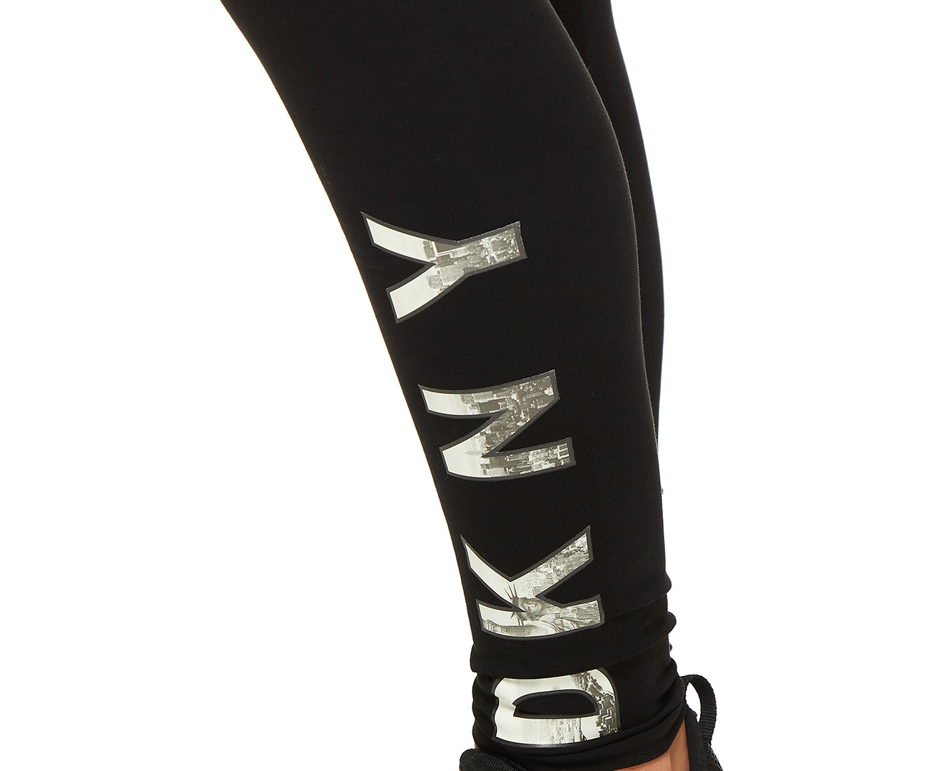 Buyr.com | Leggings | DKNY Women's Tummy Control Workout Yoga Leggings,  Black with Black/White Logo Tape, XL