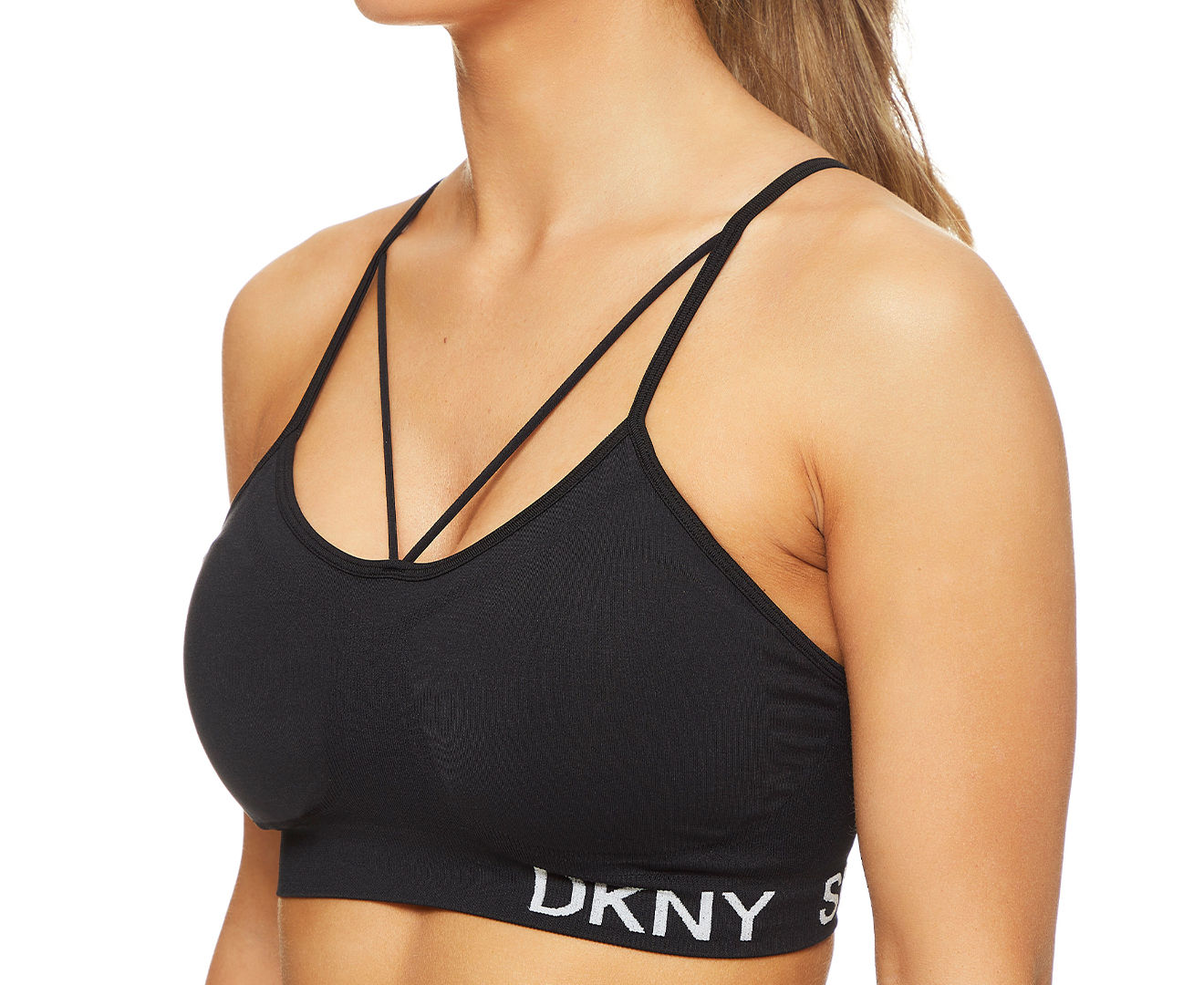 DKNY Women's Seamless Strappy Sports Bra - Black