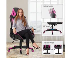 Costway Gaming Chair Executive Office Chair Reclining Computer Racing Chair Leather Seat w/Adjustable Armrest & Headrest, Pink