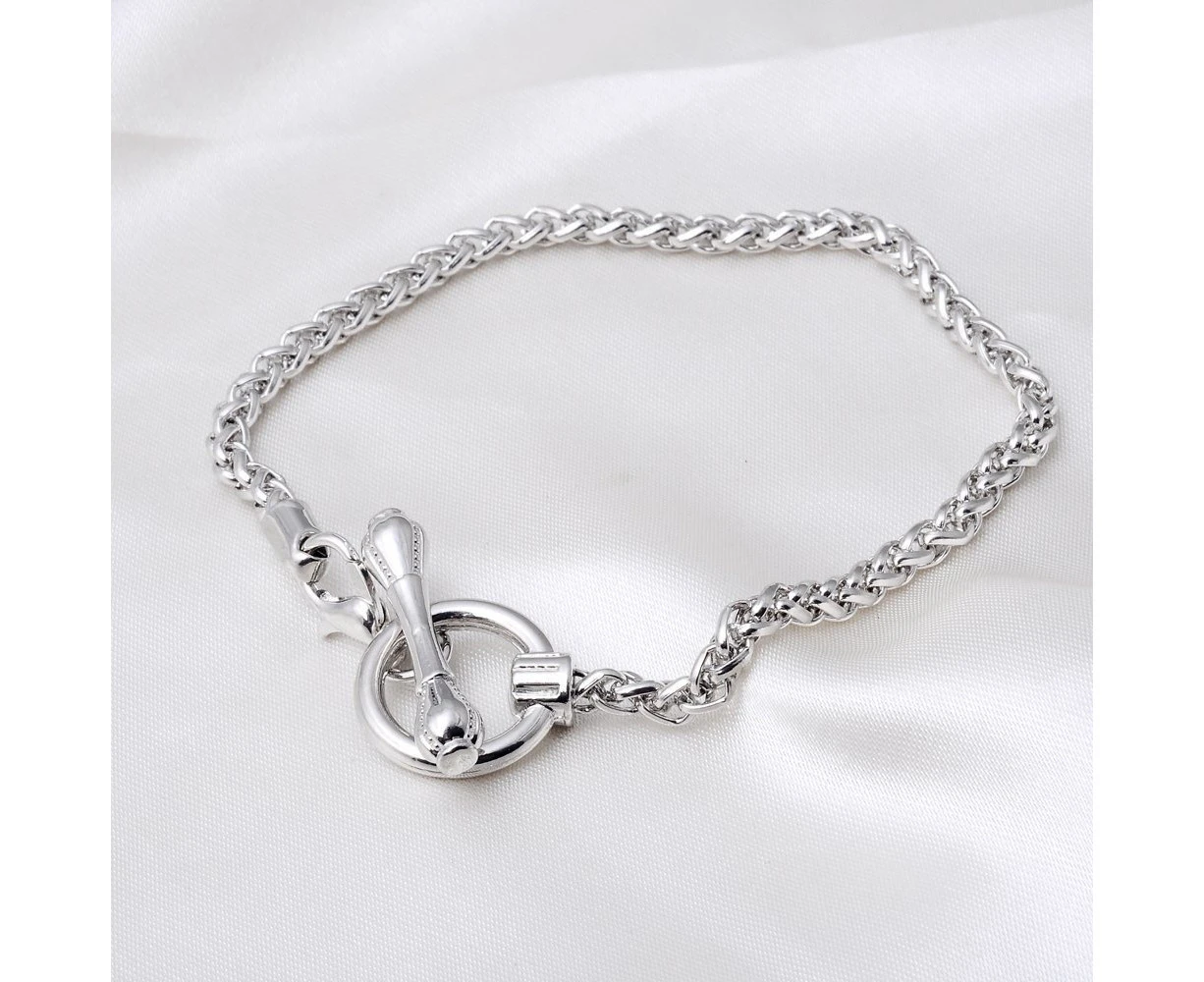 (20 CM, 10 PCS) - RUBYCA 10Pcs Elegant Toggle Clasp Link Chain Silver Colour Charm Rolo Bracelet 20cm for Jewellery Making