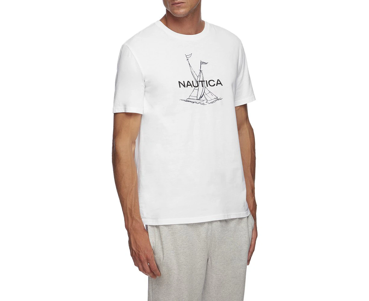 Nautica Short Sleeve Anchor Flag Graphic T-Shirt  WHITE