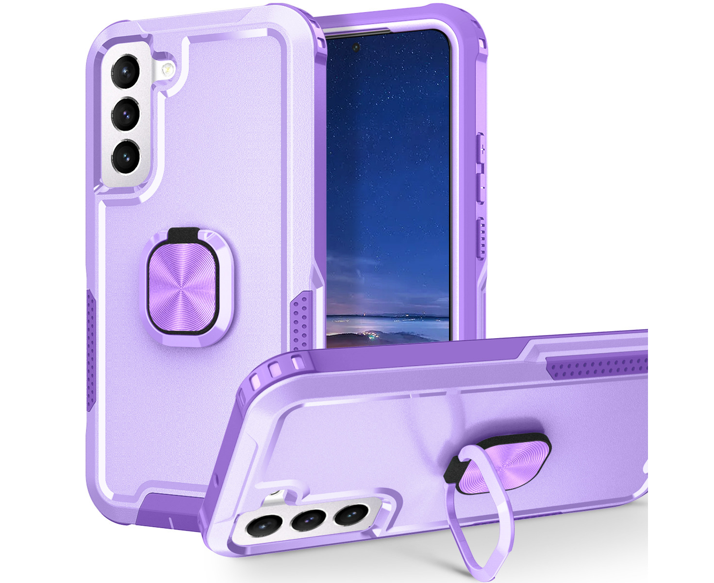 Purple Military-Grade Gritup Magnetic Ring Holder Kickstand Shockproof Protective Phone Case for Samsung Galaxy S22 Galaxy S22 Case Samsung S22 Case with HD Screen Protector 