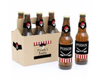 Beware of Pirates - 6 Pirate Birthday Party Beer Bottle Label Stickers and 1 Carrier