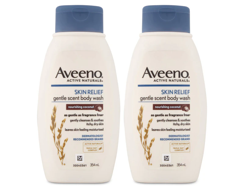 2 x Aveeno Skin Relief Gentle Scent Body Wash Nourishing Coconut 354mL