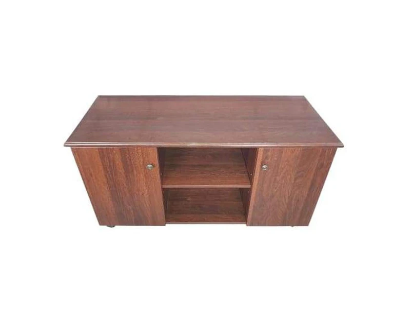 Sanz Return Office Desk with Adjustable Shelf/Cabinets - Rich Walnut