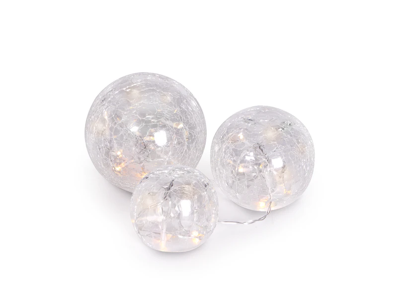 Fairy Light Crackle Glass Orbs - Set of 3 | M&W