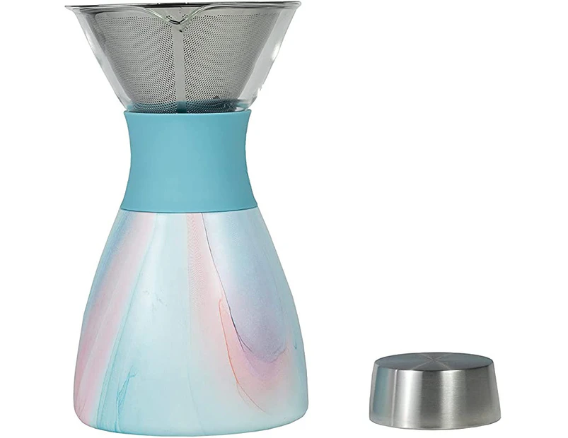 (Aqua Pink Marble) - asobu Insulated Pour Over Coffee Maker (946ml) Double-Wall Vacuum, Stainless-Steel Filter and Take on the Go Carafe (Aqua Pink Marble)