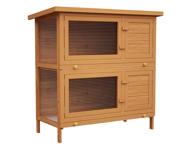 Advwin Rabbit Hutch Chicken Coop Large Outdoor Run Cage Pet House(2 Living Areas, Brown)