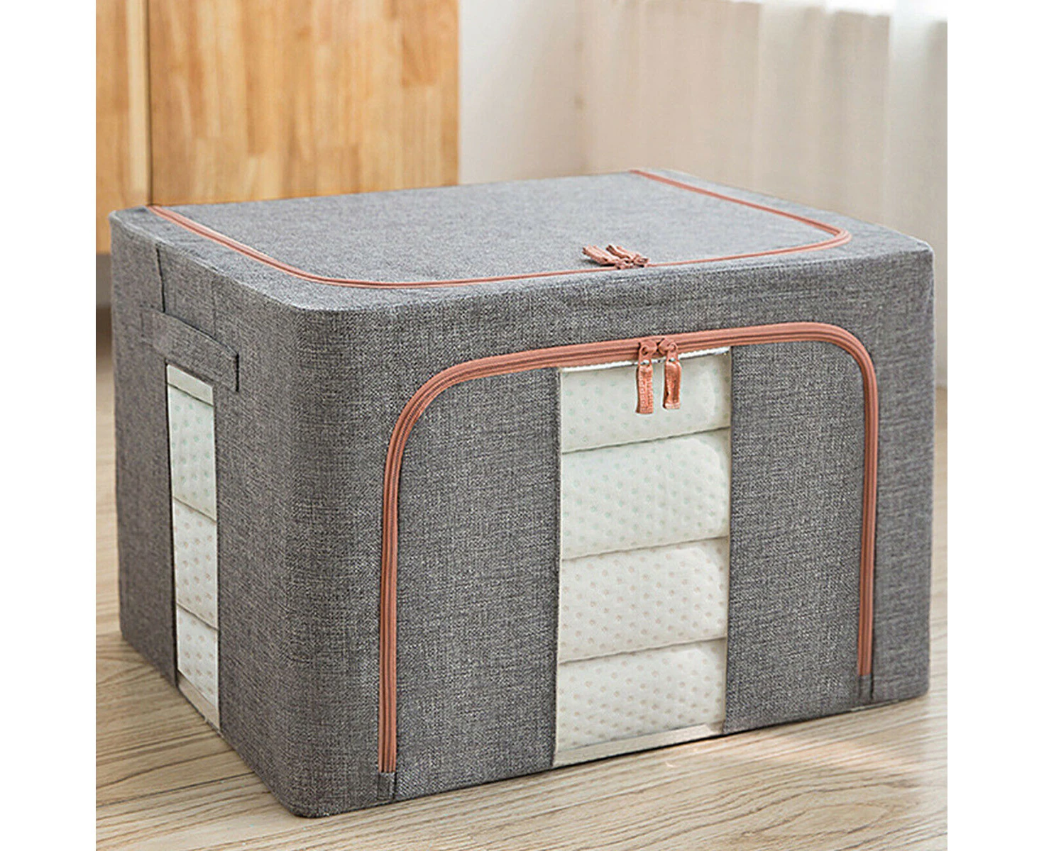 100L Foldable Crushed Steel Frame Storage Box Clothes Quilt Organizer Save-Space for Home Bedroom