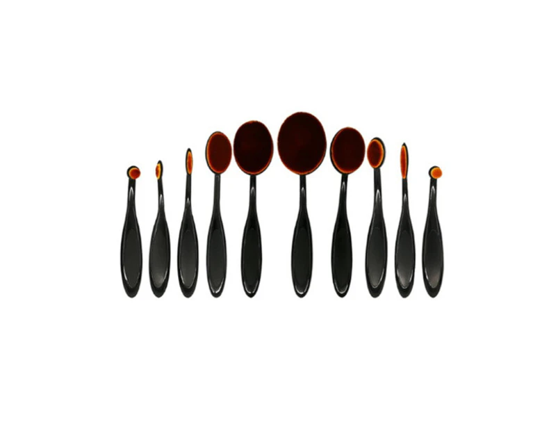 10 Piece Professional Oval Toothbrush Makeup Brush Set Black