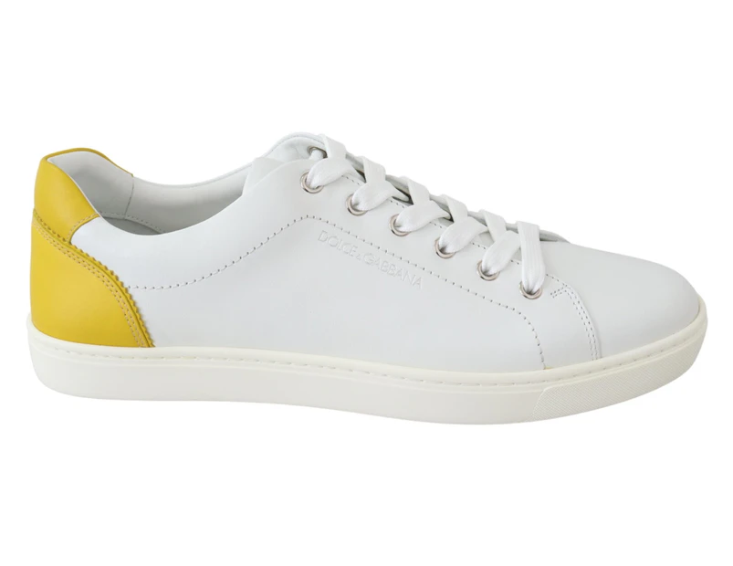 Dolce & Gabbana White Yellow Leather Low Top Sneakers Shoes Men Shoes  Sneakers 