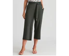 Katies Linen Blend Belted Crop Pants - Womens - Dark Khaki