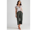 Katies Linen Blend Belted Crop Pants - Womens - Dark Khaki