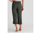 Katies Linen Blend Belted Crop Pants - Womens - Dark Khaki