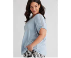 Autograph Extended Sleeve Tab Detail Knitwear Top - Womens - Plus Size Curvy - Dusty Blue