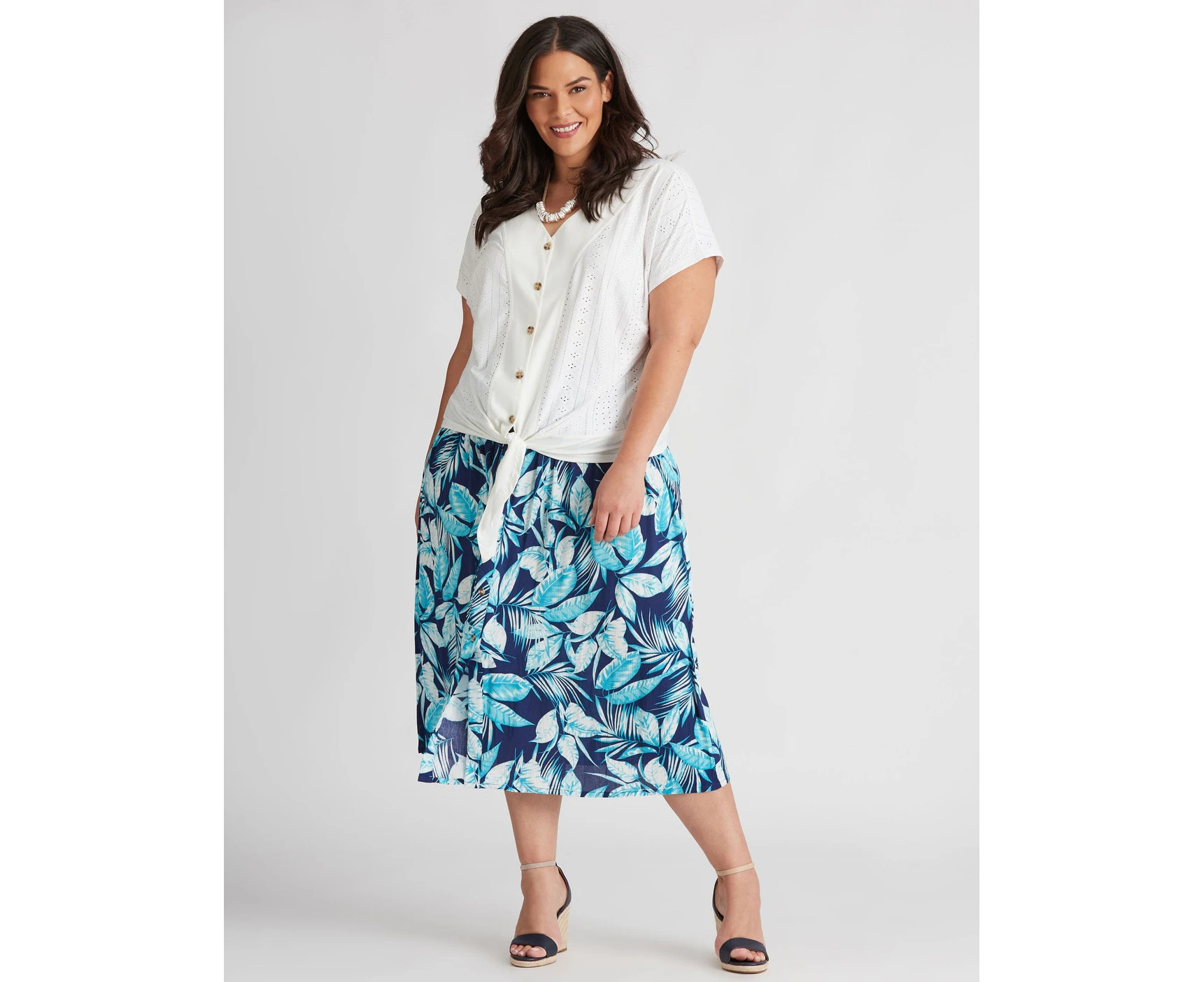 Autograph Woven Smocked Waist Maxi Skirt - Womens - Plus Size Curvy - Leaf